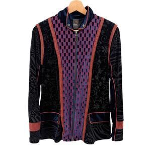 Vintage Y2K ANAC Midnight Blue Velvet Burnout Animal Print Zip Jacket